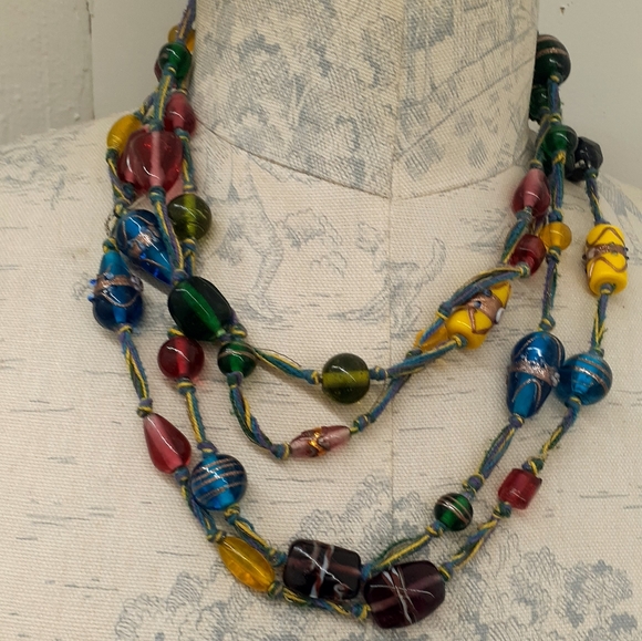 BOHO Amber brown Murano glass & Beaded  Necklace mukti strand ITALY BOHEMIAN - Picture 6 of 6